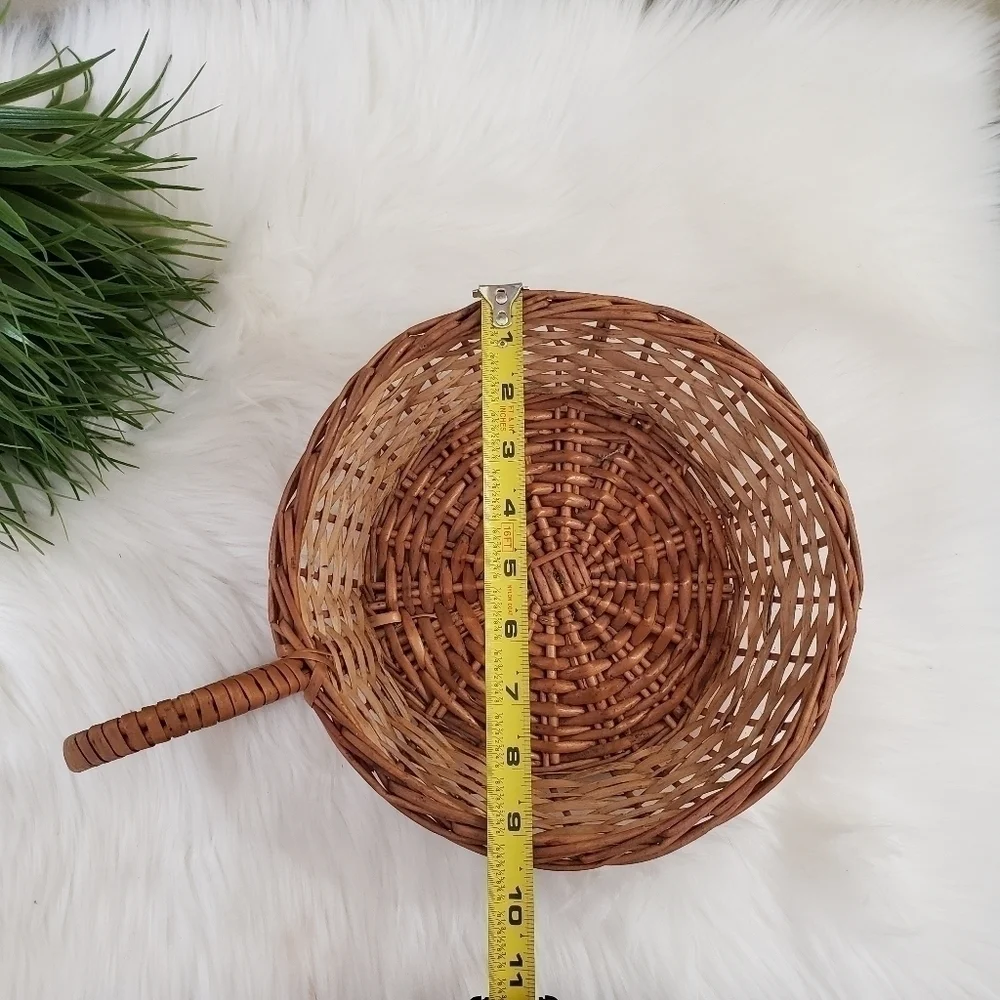 Rattan wicker basket side handle boho wall art
